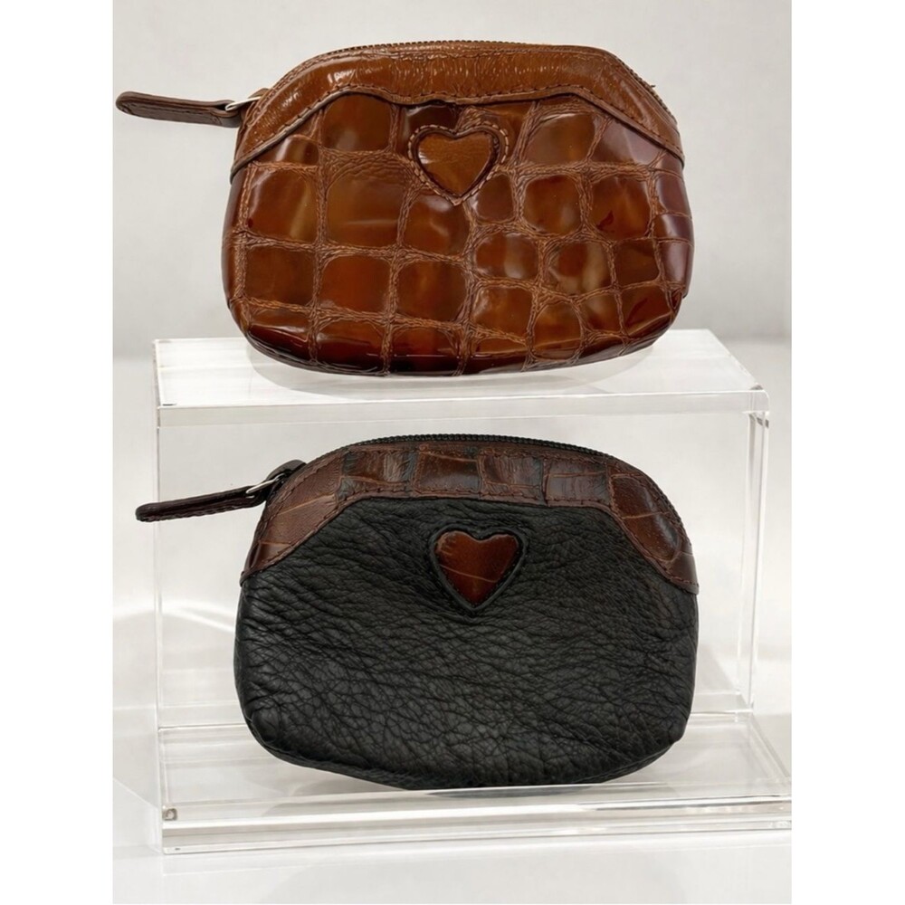 Brighton Leather Coin Pouch Set Heart Detail Croc Zip Small Wallets Mini Set